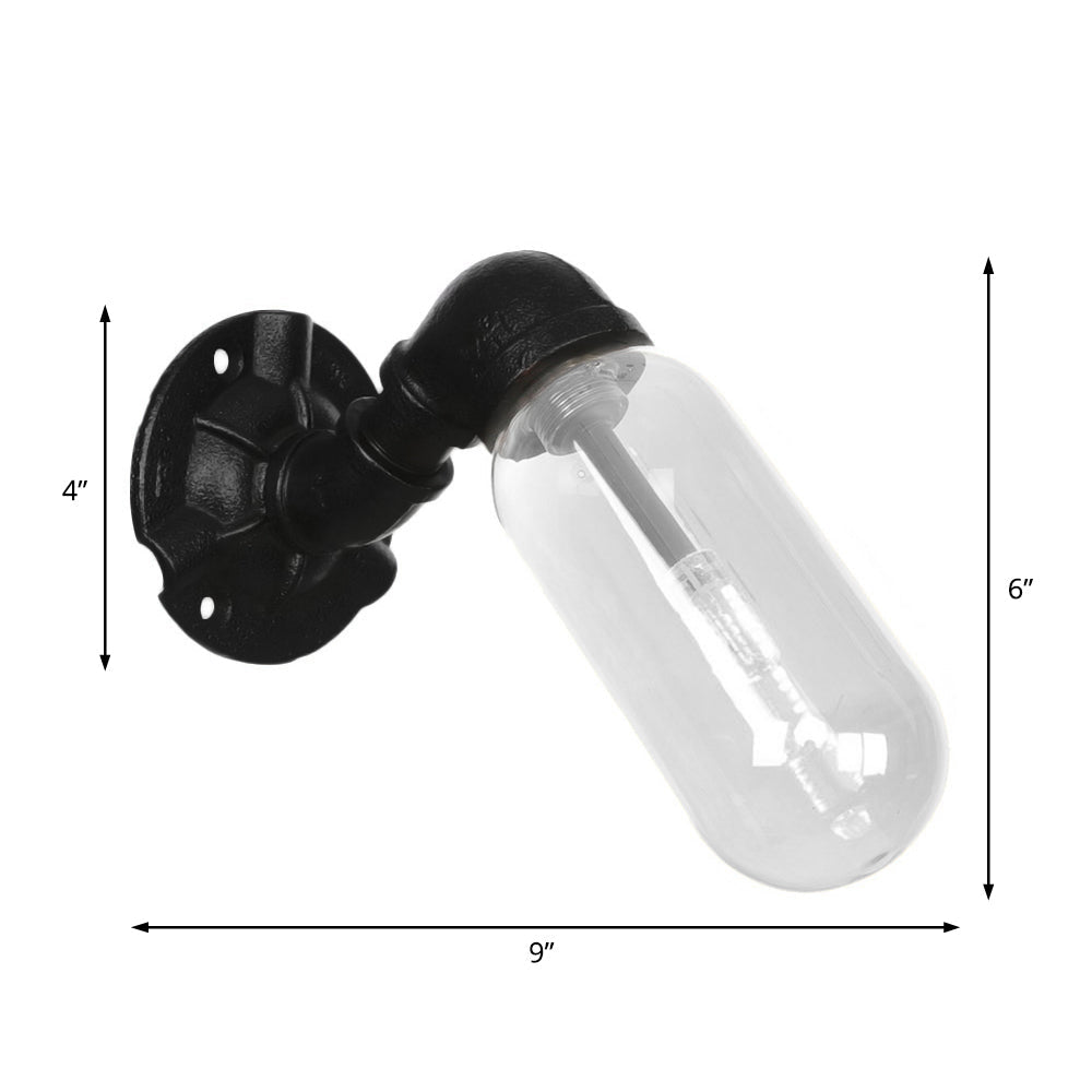 Industrial Clear Glass Wall Lamp Lighting with Pipe Design - Black Sconce Light Fixture