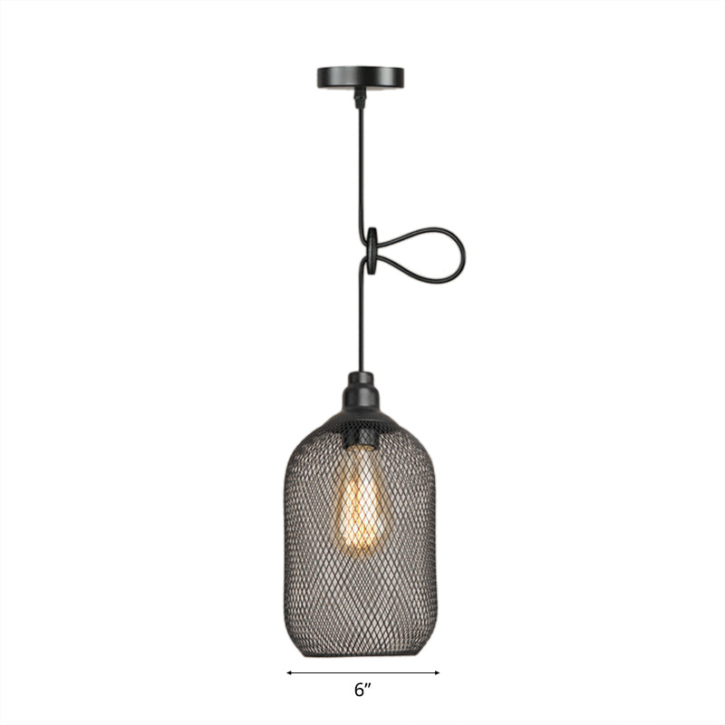 Industrial Black Wire Mesh Pendant Light with Height Adjustable Hanging Lamp for Dining Room