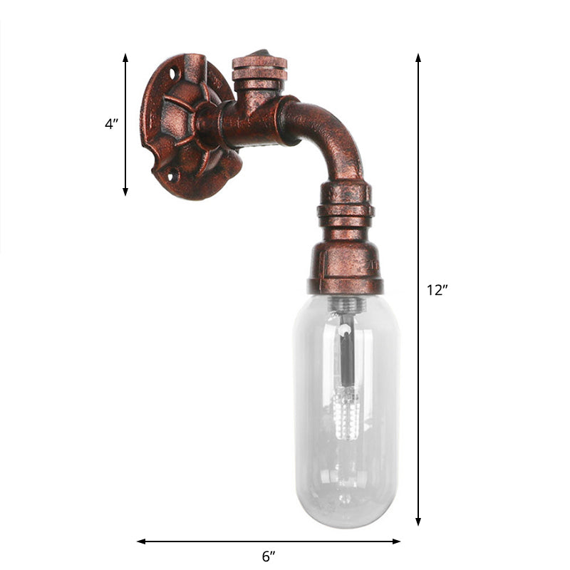 Industrial Pipe Wall Sconce: Clear Glass & Weathered Copper Finish, 1-Light Capsule Lighting