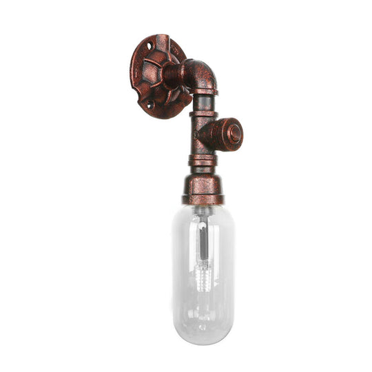 Industrial Pipe Wall Sconce: Clear Glass & Weathered Copper Finish, 1-Light Capsule Lighting