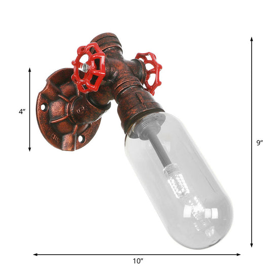 Industrial Pipe Wall Sconce: Clear Glass & Weathered Copper Finish, 1-Light Capsule Lighting