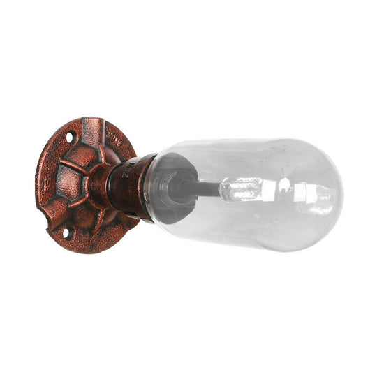 Industrial Pipe Wall Sconce: Clear Glass & Weathered Copper Finish, 1-Light Capsule Lighting