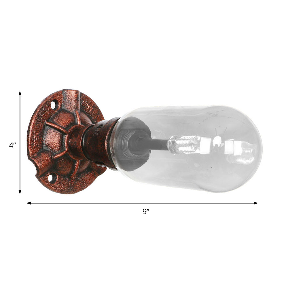 Industrial Pipe Wall Sconce: Clear Glass & Weathered Copper Finish, 1-Light Capsule Lighting