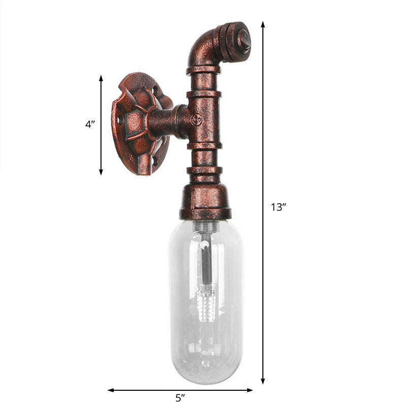 Clear Glass Industrial Weathered Copper Wall Sconce with Pipe Design – Bedroom Light Fixture