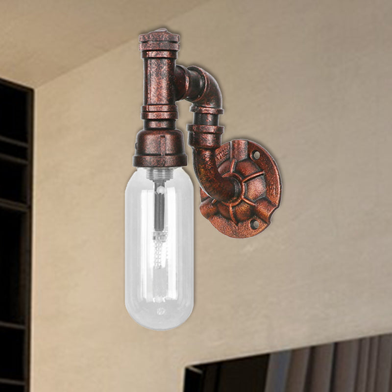 Industrial Oval Wall Light Fixture with Clear Glass, 1/2 Lights, and Weathered Copper Sconce Design