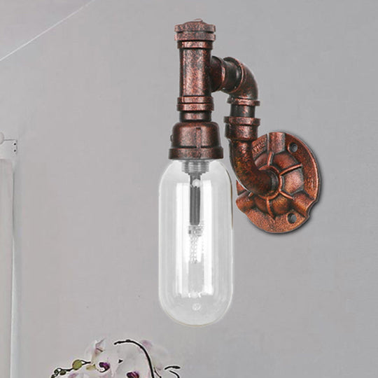 Industrial Oval Wall Light Fixture with Clear Glass, 1/2 Lights, and Weathered Copper Sconce Design