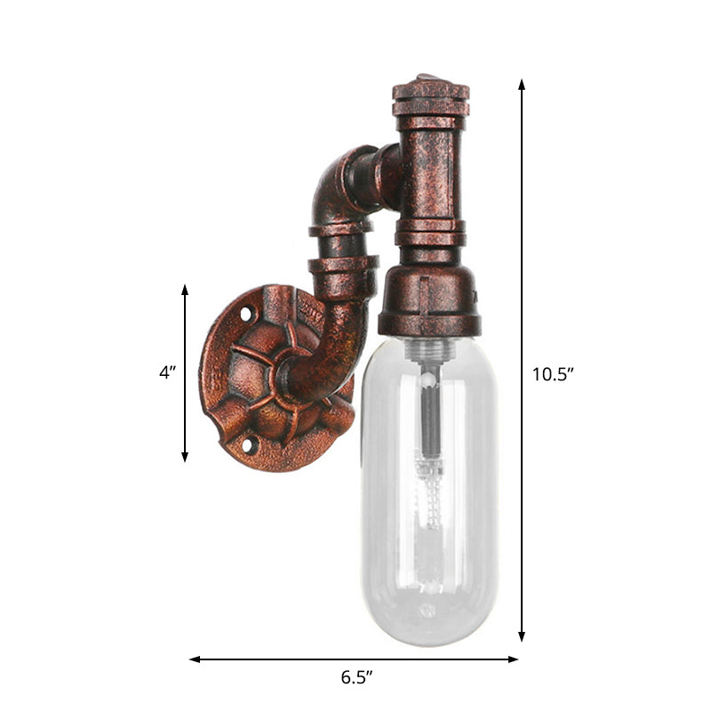 Industrial Oval Wall Light Fixture with Clear Glass, 1/2 Lights, and Weathered Copper Sconce Design