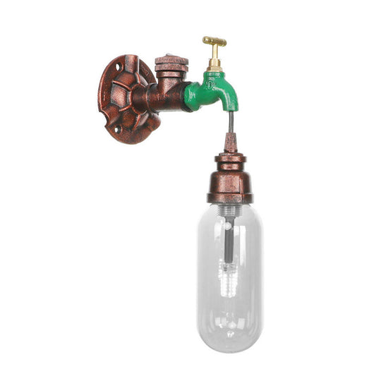 Industrial Oval Wall Light Fixture with Clear Glass, 1/2 Lights, and Weathered Copper Sconce Design