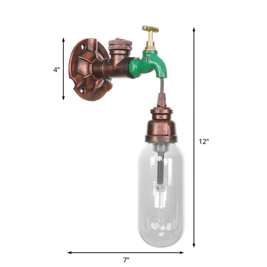 Industrial Oval Wall Light Fixture with Clear Glass, 1/2 Lights, and Weathered Copper Sconce Design