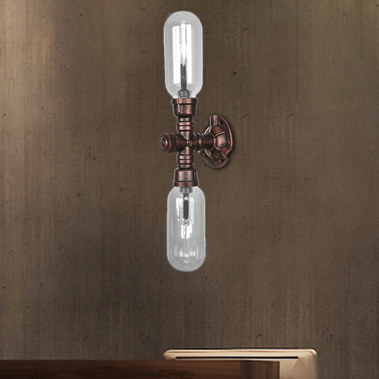 Industrial Oval Wall Light Fixture with Clear Glass, 1/2 Lights, and Weathered Copper Sconce Design