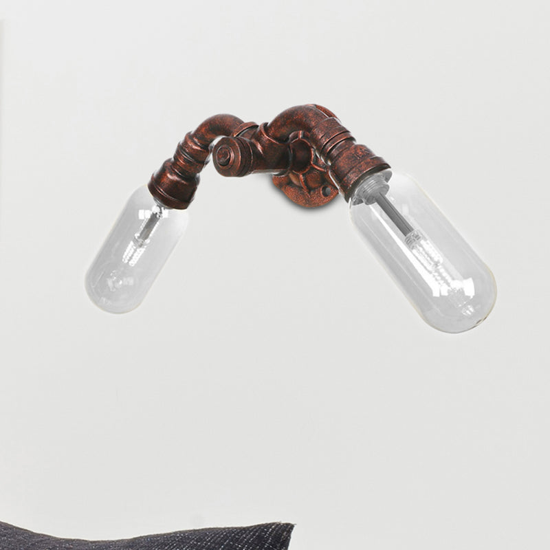 Weathered Copper 2-Light Industrial Sconce with Clear Glass Oval Shade - Wall Lighting Fixture