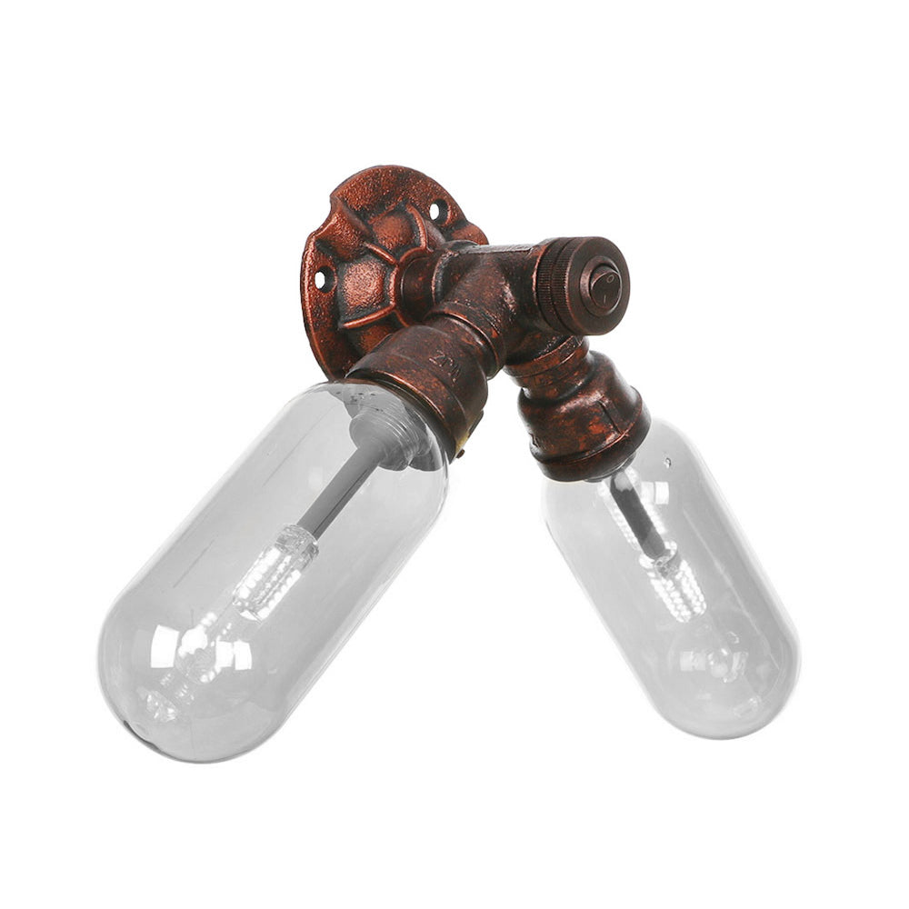 Weathered Copper 2-Light Industrial Sconce with Clear Glass Oval Shade - Wall Lighting Fixture