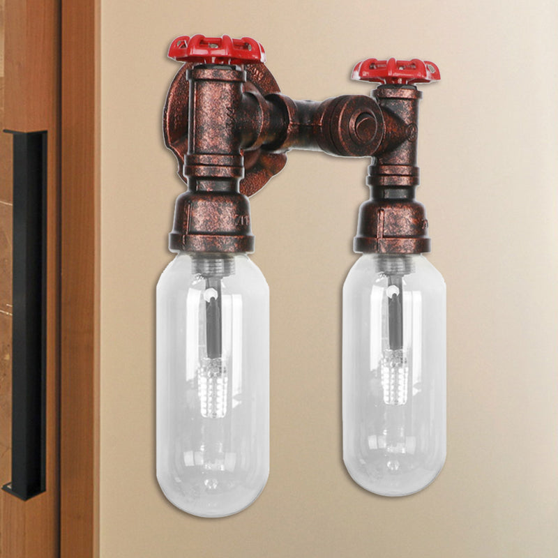 Industrial Weathered Copper Pipe Wall Sconce Lighting - Clear Glass Capsule & 2/4 Lights for Bedroom