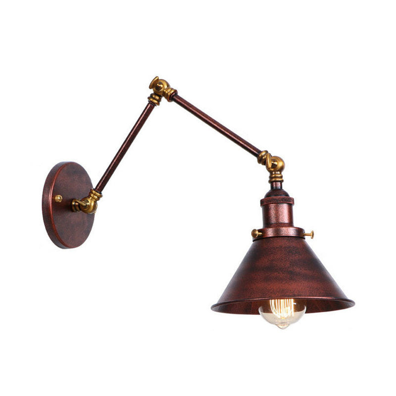 Industrial Swing Arm Wall Sconce - Conic Study Room Lamp (1 Bulb) - Black/Brass Metallic Finish