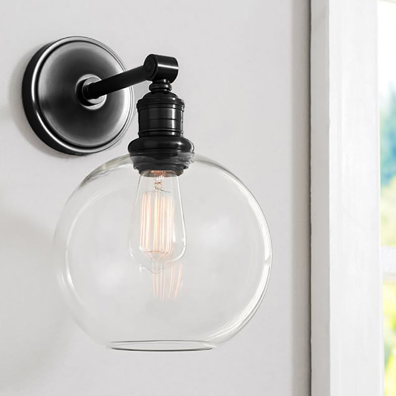 1-Light Metal Sconce with Black/Chrome Globe/Cone for Industrial Bedroom Wall Mounting
