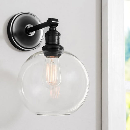 1-Light Metal Sconce with Black/Chrome Globe/Cone for Industrial Bedroom Wall Mounting