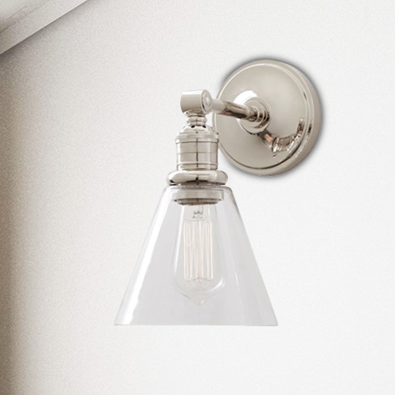 1-Light Metal Sconce with Black/Chrome Globe/Cone for Industrial Bedroom Wall Mounting