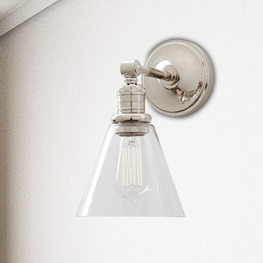 1-Light Metal Sconce with Black/Chrome Globe/Cone for Industrial Bedroom Wall Mounting