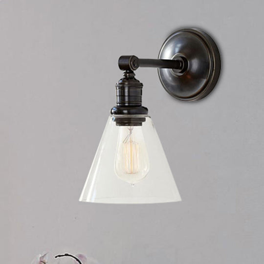 1-Light Metal Sconce with Black/Chrome Globe/Cone for Industrial Bedroom Wall Mounting