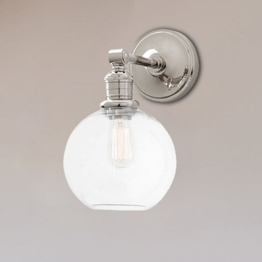 1-Light Metal Sconce with Black/Chrome Globe/Cone for Industrial Bedroom Wall Mounting