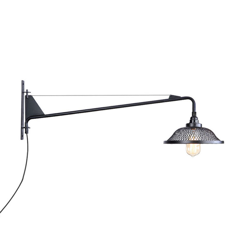 Industrial Black Metal Mesh Wall Sconce Light Fixture - 2 Light Dome Design for Living Room