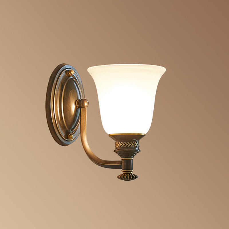 Brass Bell Wall Light with Classic White Frost Glass - Bedside Wall Mount Fixture