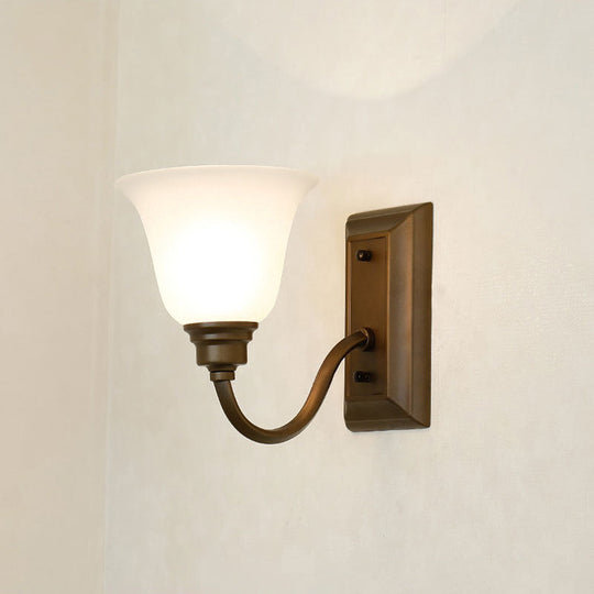 Traditional 1-Light Cream Glass Bedside Wall Lamp with Brown Flared Shape
