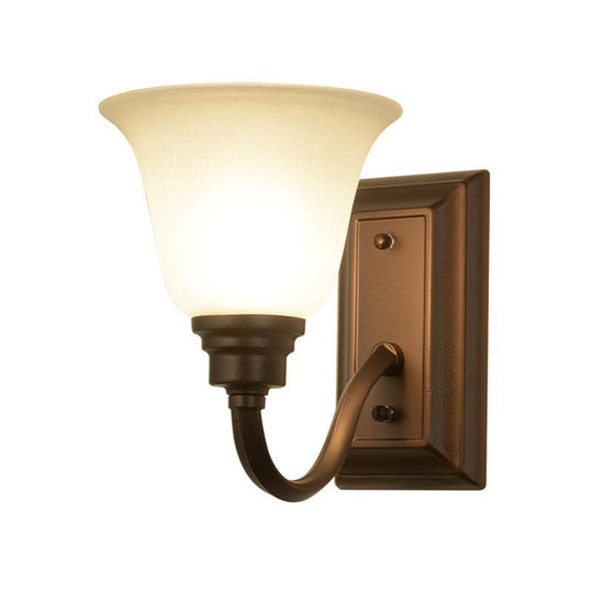 Traditional 1-Light Cream Glass Bedside Wall Lamp with Brown Flared Shape