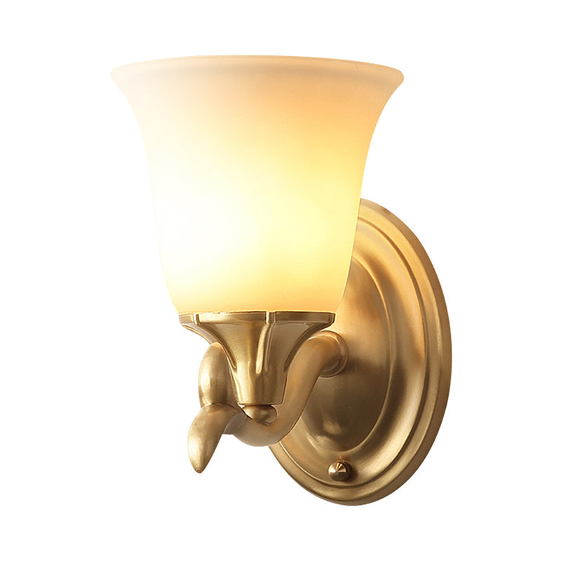 Retro Gold Bell-Shaped Frosted Glass Wall Mounted Light for Living Room