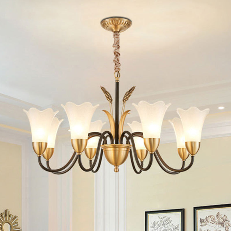 Classic Cream Frosted Glass Gold Pendant Chandelier for Dining Room Ambiance