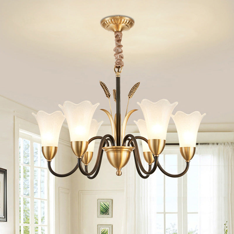 Classic Cream Frosted Glass Gold Pendant Chandelier for Dining Room Ambiance