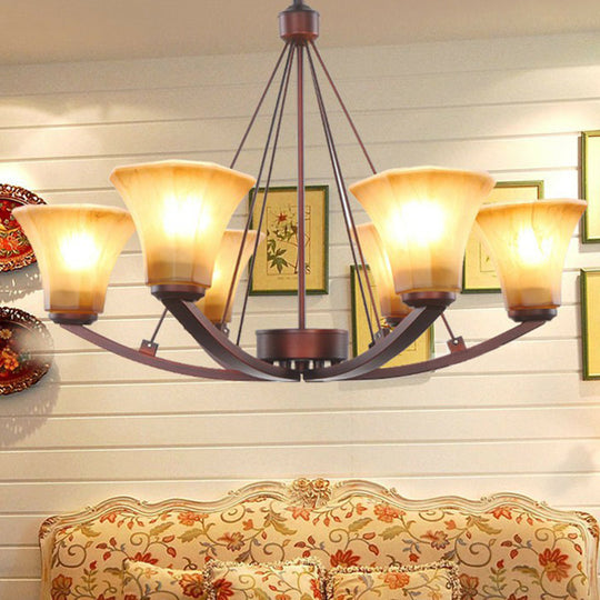 Copper Bell Frost Glass Chandelier Pendant Light for Retro Dining Room
