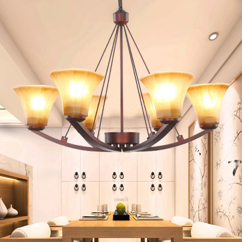 Copper Bell Frost Glass Chandelier Pendant Light for Retro Dining Room