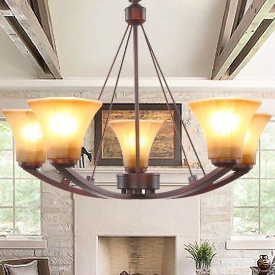 Copper Bell Frost Glass Chandelier Pendant Light for Retro Dining Room