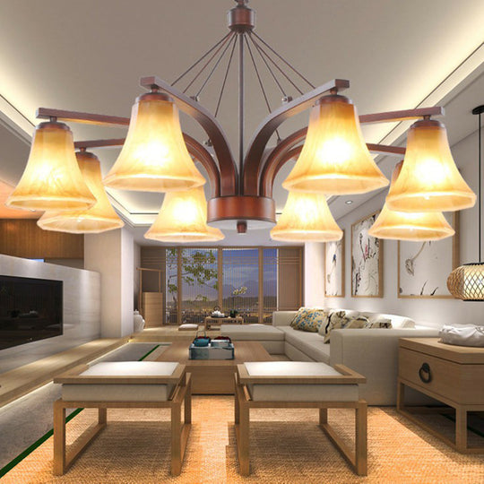 Copper Bell Frost Glass Chandelier Pendant Light for Retro Dining Room