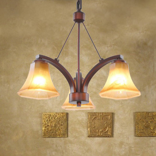 Copper Bell Frost Glass Chandelier Pendant Light for Retro Dining Room