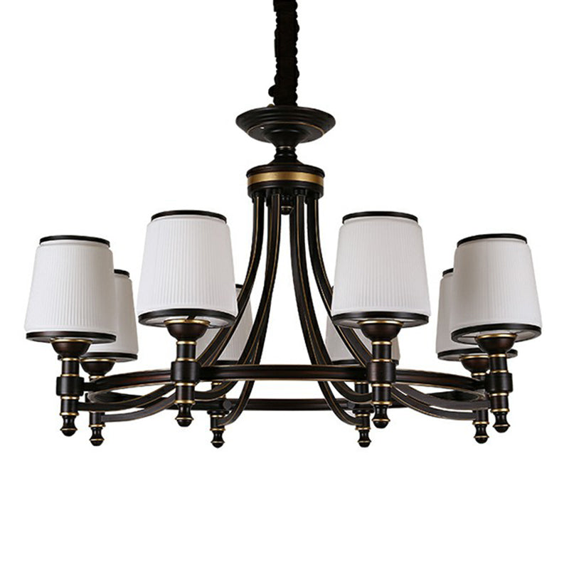 Rustic Ribbed Glass Dining Room Chandelier with Black Tapered Shade