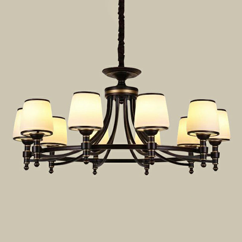 Rustic Ribbed Glass Dining Room Chandelier with Black Tapered Shade