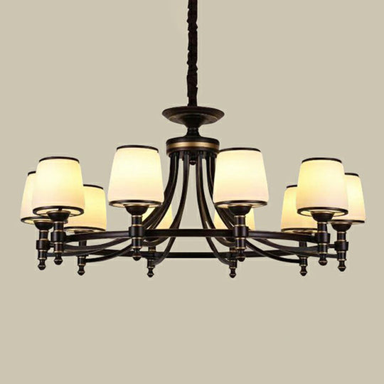 Rustic Ribbed Glass Dining Room Chandelier with Black Tapered Shade