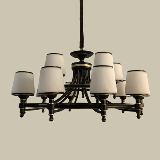 Rustic Ribbed Glass Dining Room Chandelier with Black Tapered Shade