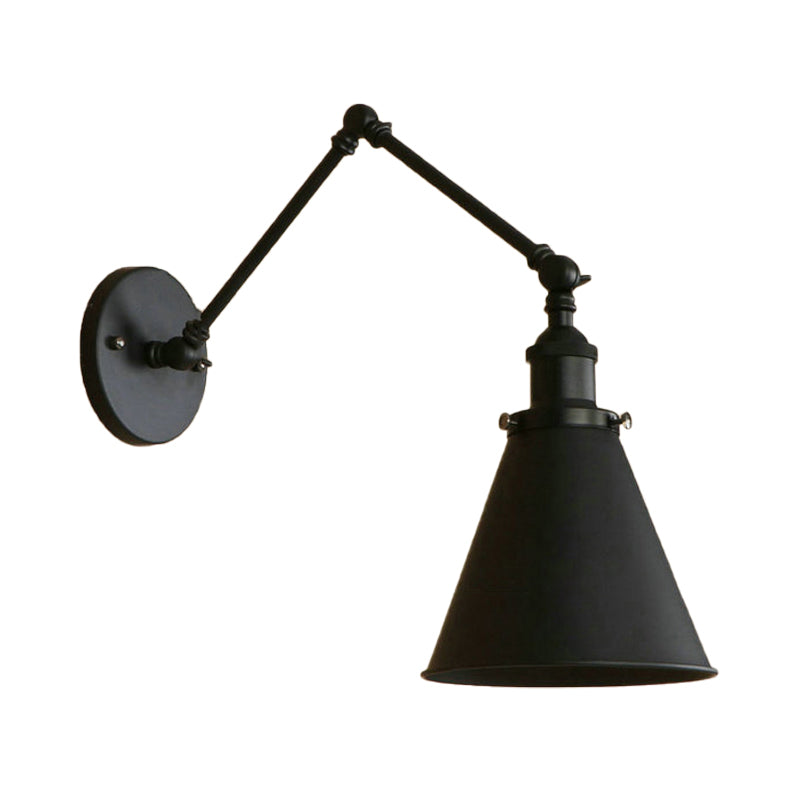 Farmhouse Cone Wall Sconce - Black/Rust Iron Lighting Fixture for Bedroom