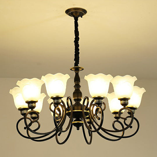 Rustic White Glass Chandelier with Ruffle Trim - Dining Room Suspension Light