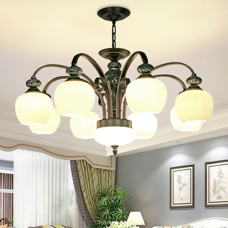 Vintage Flower-shaped Glass Ceiling Chandelier for Traditional Dining Rooms
