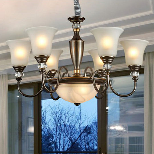 Vintage Iron Living Room Pendant Light with Black Curved Chandelier Design and Opal Glass Shade