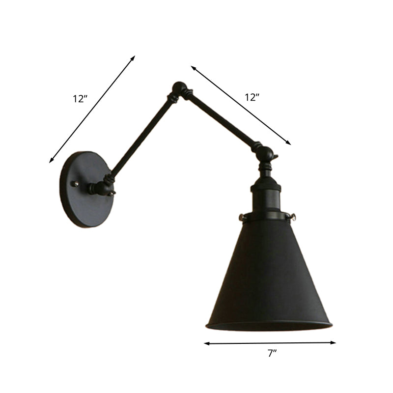 Farmhouse Cone Wall Sconce - Black/Rust Iron Lighting Fixture for Bedroom