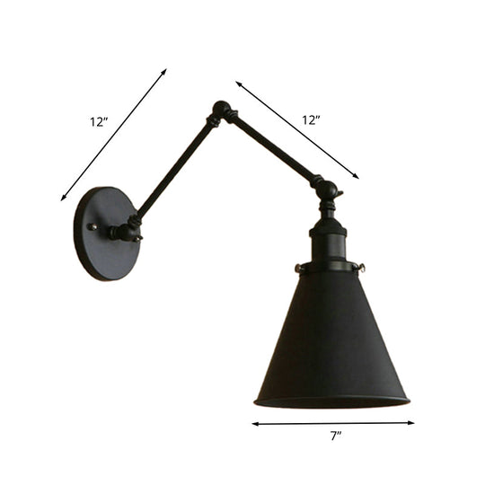 Farmhouse Cone Wall Sconce - Black/Rust Iron Lighting Fixture for Bedroom