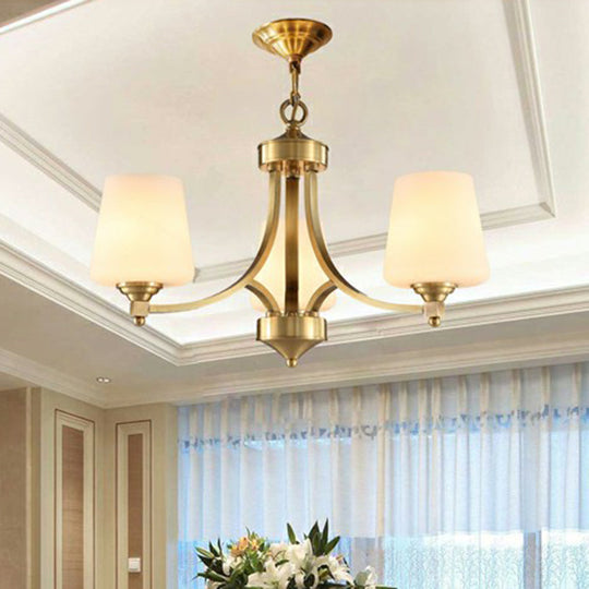 Rustic Cream Glass Gold Bud Chandelier Pendant Light for Living Room