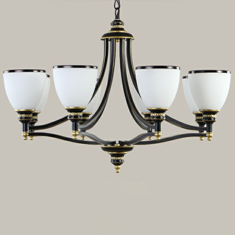 Traditional Opal Glass Black Chandelier Light for Living Room Ceiling