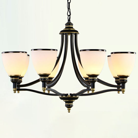 Traditional Opal Glass Black Chandelier Light for Living Room Ceiling