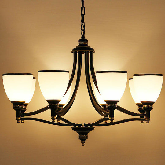 Traditional Opal Glass Black Chandelier Light for Living Room Ceiling